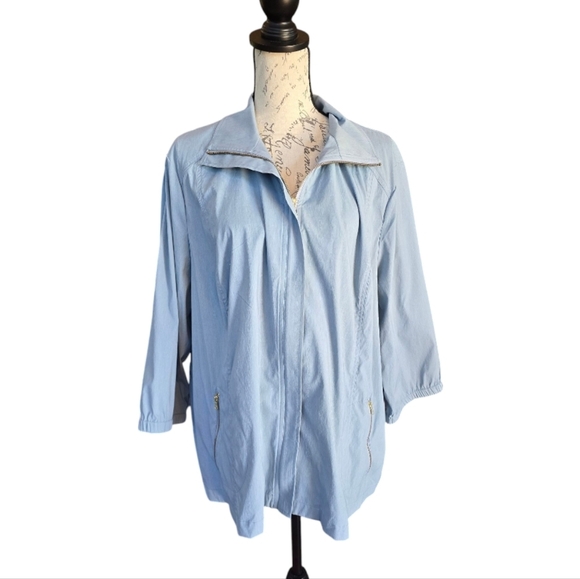 Chico's Blue Lightweight 3/4 Sleeve Zip Utility Blazer Jacket XXL - Picture 2 of 7